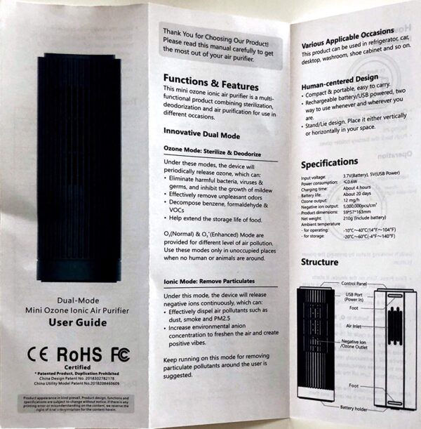 Multi-Functional Dual Mode Mini Ozone Ionic Portable Air Purifier - Image 6